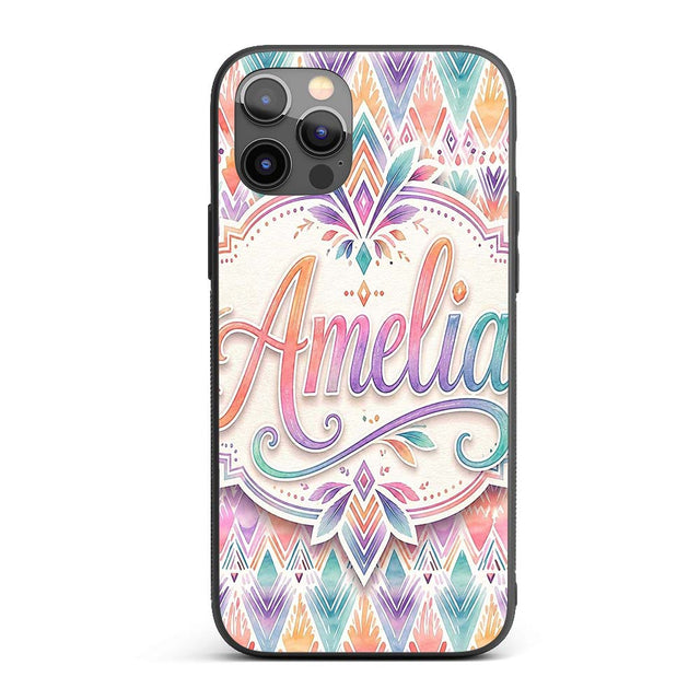 Pastel Geometric Art Deco Watercolor Seamless Custom Name Protective Phone Case Mobile Cover Durable Everyday Smartphone Shock Resistant
