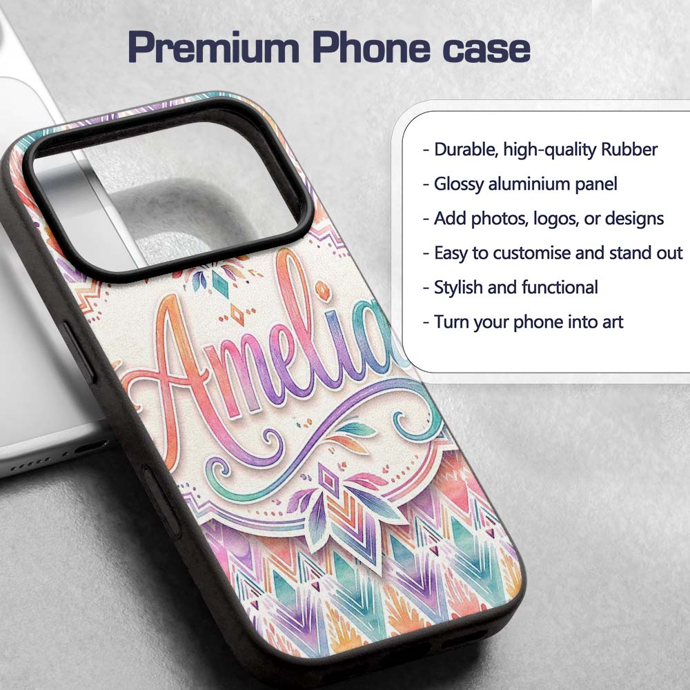 Pastel Geometric Art Deco Watercolor Seamless Custom Name Protective Phone Case Mobile Cover Durable Everyday Smartphone Shock Resistant