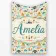 Whimsical Tribal Village Houses TreesAbstract Landscape Seamless  Personalised Custom Name Super Soft Fleece Blanket Bed Sofa Throw