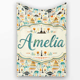 Whimsical Tribal Village Houses TreesAbstract Landscape Seamless  Personalised Custom Name Super Soft Fleece Blanket Bed Sofa Throw