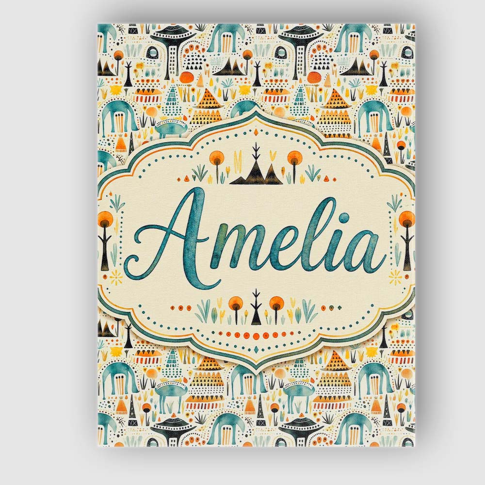 Personalised Name Whimsical Tribal Village Custom  Unique Gift Idea Elegant Feature Canvas Wall Art Print Decor Picture Ready to Hang