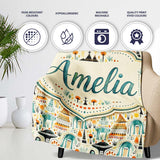 Whimsical Tribal Village Houses TreesAbstract Landscape Seamless  Personalised Custom Name Super Soft Fleece Blanket Bed Sofa Throw