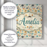 Personalised Name Whimsical Tribal Village Custom  Unique Gift Idea Elegant Feature Canvas Wall Art Print Decor Picture Ready to Hang