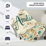 Whimsical Tribal Village Houses TreesAbstract Landscape Seamless  Personalised Custom Name Super Soft Fleece Blanket Bed Sofa Throw