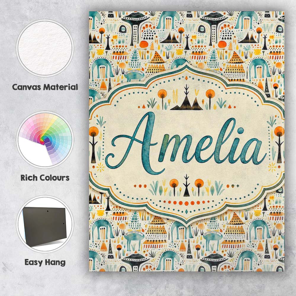 Personalised Name Whimsical Tribal Village Custom  Unique Gift Idea Elegant Feature Canvas Wall Art Print Decor Picture Ready to Hang