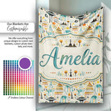 Whimsical Tribal Village Houses TreesAbstract Landscape Seamless  Personalised Custom Name Super Soft Fleece Blanket Bed Sofa Throw