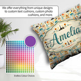 Custom Name Whimsical Tribal Village Houses Landscape Seamless Square Filled Cushion Throw Pillow Sofa Bed Home Decor Zip Washable UK Made