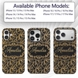 Gold Black Baroque Scroll Seamless Printed Design Custom Name Protective Phone Case Mobile Cover Durable Everyday Smartphone Shock Resistant