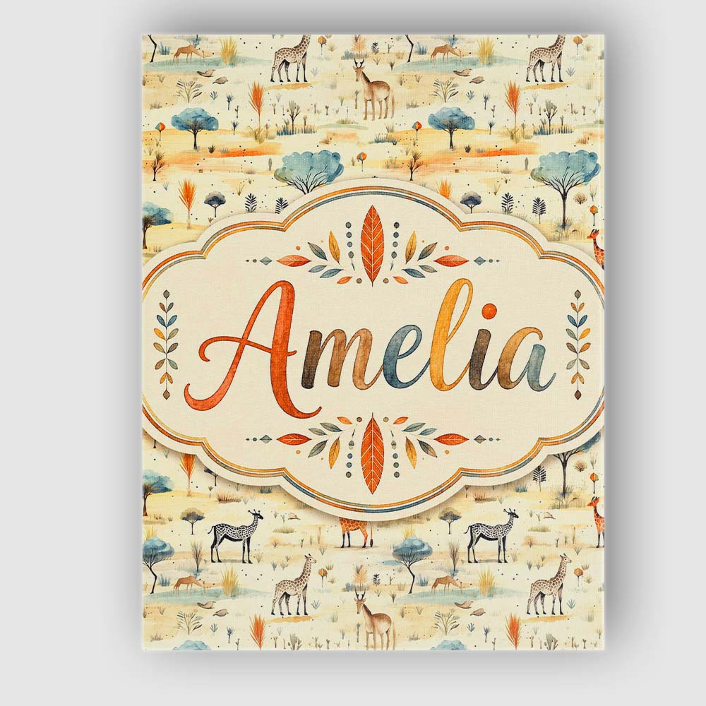 Personalised Name Safari Animals Giraffe Custom  Unique Gift Idea Elegant Feature Canvas Wall Art Print Decor Picture Ready to Hang