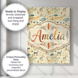 Personalised Name Safari Animals Giraffe Custom  Unique Gift Idea Elegant Feature Canvas Wall Art Print Decor Picture Ready to Hang