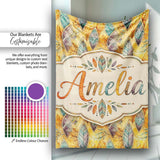 Elegant Feather Leaves Boho Earth Tones Seamless Pattern Design  Personalised Custom Name Super Soft Fleece Blanket Bed Sofa Throw