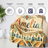 Geometric Tribal Candle Motif Ethnic Pattern Seamless Pattern Design  Personalised Custom Name Super Soft Fleece Blanket Bed Sofa Throw