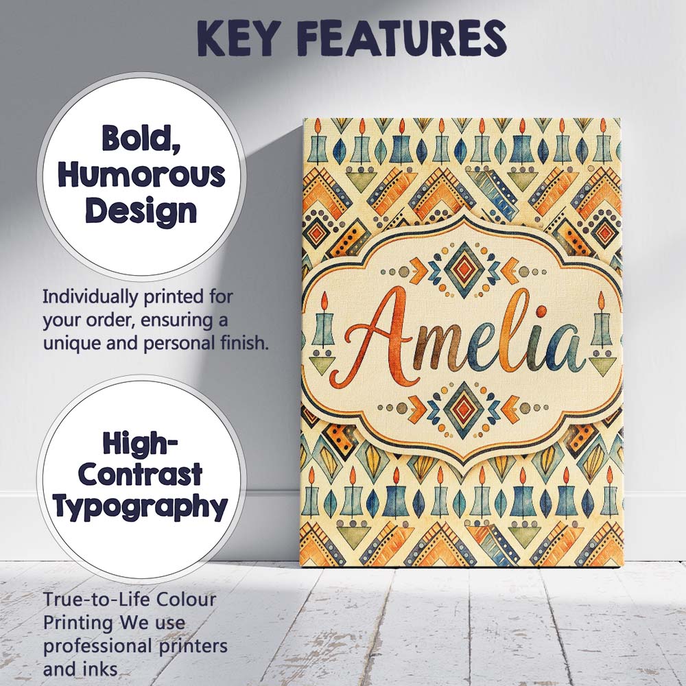 Personalised Name Geometric Tribal Candle Custom  Unique Gift Idea Elegant Feature Canvas Wall Art Print Decor Picture Ready to Hang
