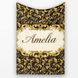 Golden Ornamental Baroque Seamless Classic Luxury Vintage Textile  Personalised Custom Name Super Soft Fleece Blanket Bed Sofa Throw