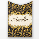 Golden Ornamental Baroque Seamless Classic Luxury Vintage Textile  Personalised Custom Name Super Soft Fleece Blanket Bed Sofa Throw