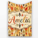 Abstract Tribal Triangle Shapes Warm Earthy Seamless Pattern Design  Personalised Custom Name Super Soft Fleece Blanket Bed Sofa Throw