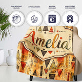 Abstract Tribal Triangle Shapes Warm Earthy Seamless Pattern Design  Personalised Custom Name Super Soft Fleece Blanket Bed Sofa Throw