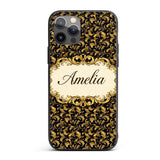 Golden Ornamental Baroque Seamless Classic Luxury Custom Name Protective Phone Case Mobile Cover Durable Everyday Smartphone Shock Resistant