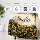 Golden Ornamental Baroque Seamless Classic Luxury Vintage Textile  Personalised Custom Name Super Soft Fleece Blanket Bed Sofa Throw