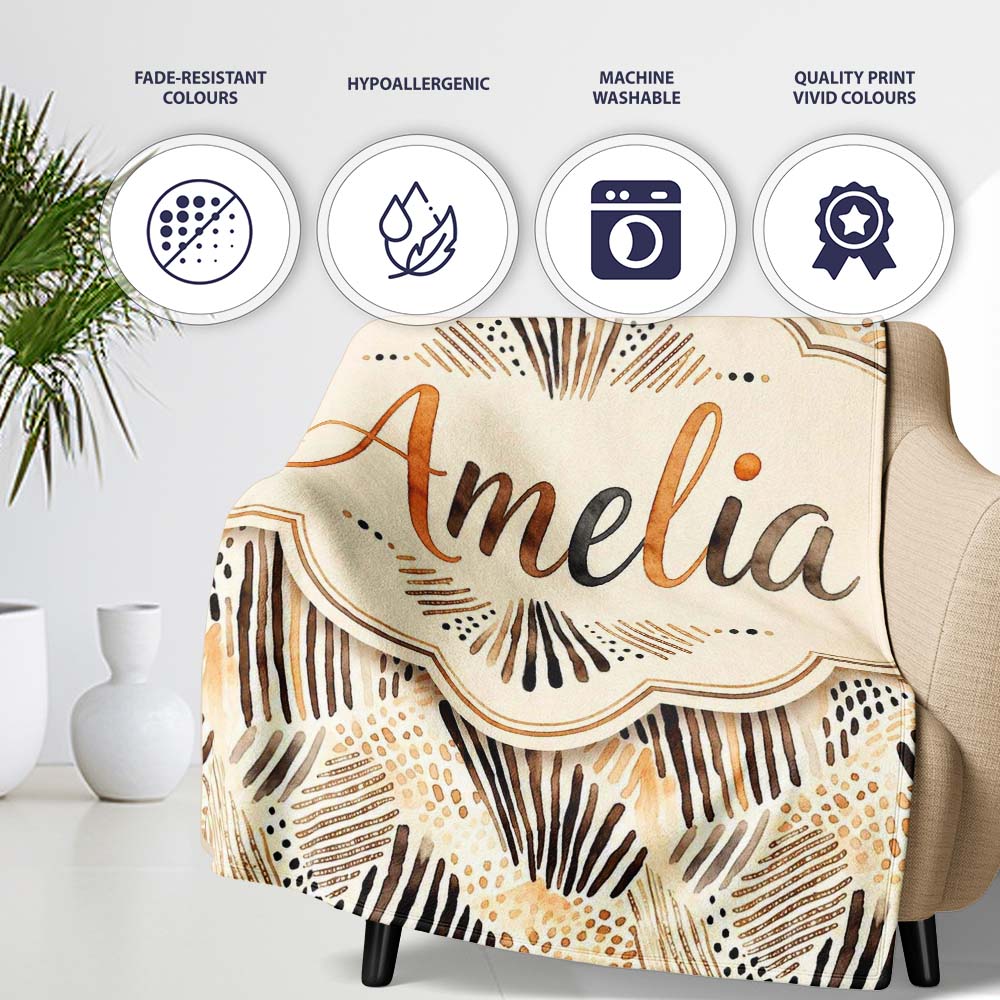Modern Brush Stroke Neutral Abstract Seamless Pattern Design Lovely  Personalised Custom Name Super Soft Fleece Blanket Bed Sofa Throw