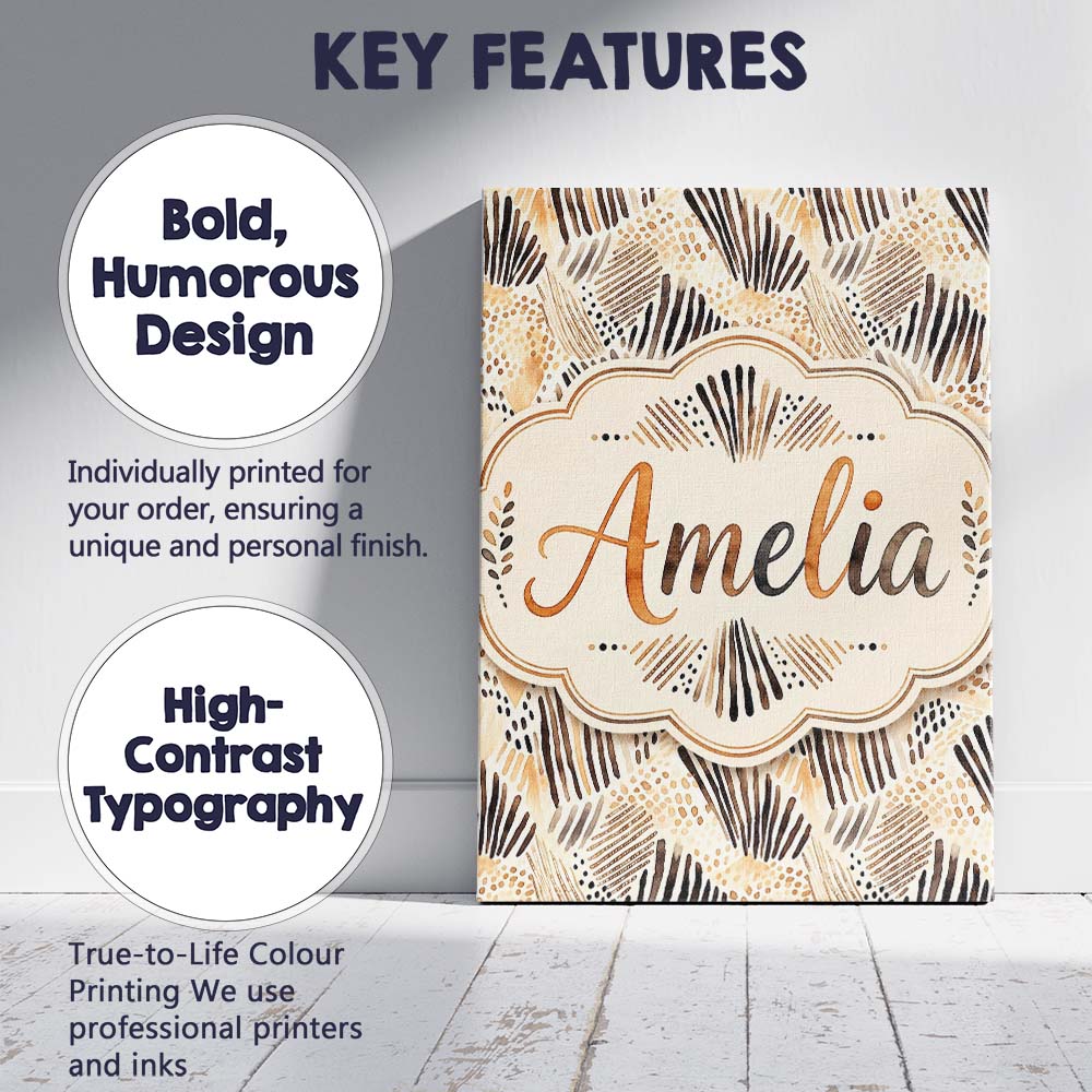 Personalised Name Modern Brush Stroke Custom Stylish Home Interior Contemporary Display Canvas Wall Art Print Decor Picture Ready to Hang
