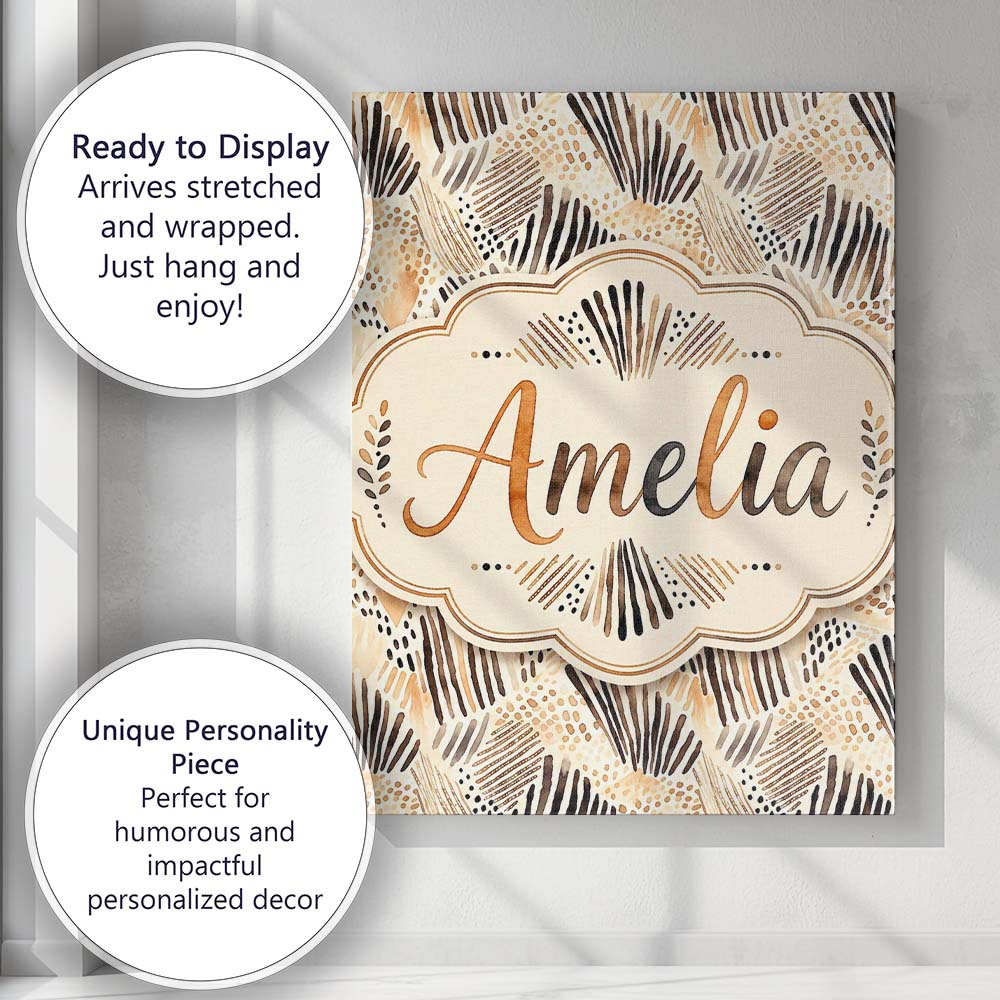 Personalised Name Modern Brush Stroke Custom Stylish Home Interior Contemporary Display Canvas Wall Art Print Decor Picture Ready to Hang