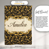 Golden Ornamental Baroque Seamless Classic Luxury Vintage Textile  Personalised Custom Name Super Soft Fleece Blanket Bed Sofa Throw
