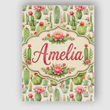 Personalised Name Watercolor Cactus Succulent Custom Unique Gift Idea Modern Room Accent Canvas Wall Art Print Decor Picture Ready to Hang
