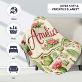 Watercolor Cactus Succulent Garden Soft Pastel Desert Seamless  Personalised Custom Name Super Soft Fleece Blanket Bed Sofa Throw