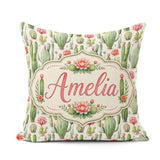 Custom Name Elegant Blooming Flowers Botanical Seamless Pattern Square Filled Cushion Throw Pillow Sofa Bed Home Decor Zip Washable UK Made