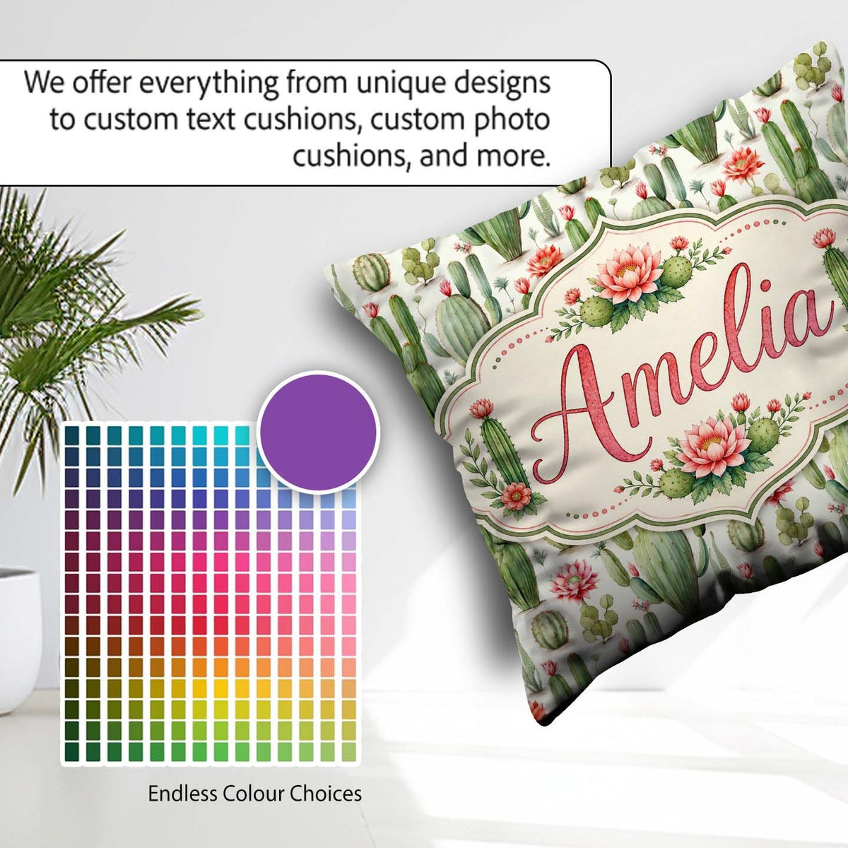 Custom Name Elegant Blooming Flowers Botanical Seamless Pattern Square Filled Cushion Throw Pillow Sofa Bed Home Decor Zip Washable UK Made