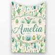 Cute Potted Cactus Succulent Collection Pastel Seamless Pattern  Personalised Custom Name Super Soft Fleece Blanket Bed Sofa Throw