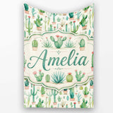 Cute Potted Cactus Succulent Collection Pastel Seamless Pattern  Personalised Custom Name Super Soft Fleece Blanket Bed Sofa Throw