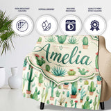 Cute Potted Cactus Succulent Collection Pastel Seamless Pattern  Personalised Custom Name Super Soft Fleece Blanket Bed Sofa Throw