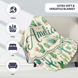 Cute Potted Cactus Succulent Collection Pastel Seamless Pattern  Personalised Custom Name Super Soft Fleece Blanket Bed Sofa Throw