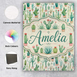 Personalised Name Cute Potted Cactus Custom Premium Decorative Design Modern Room Accent Canvas Wall Art Print Decor Picture Ready to Hang