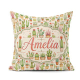 Custom Name Hand Drawn Potted Succulents Cactus Seamless Pattern Square Filled Cushion Throw Pillow Sofa Bed Home Decor Zip Washable UK Made