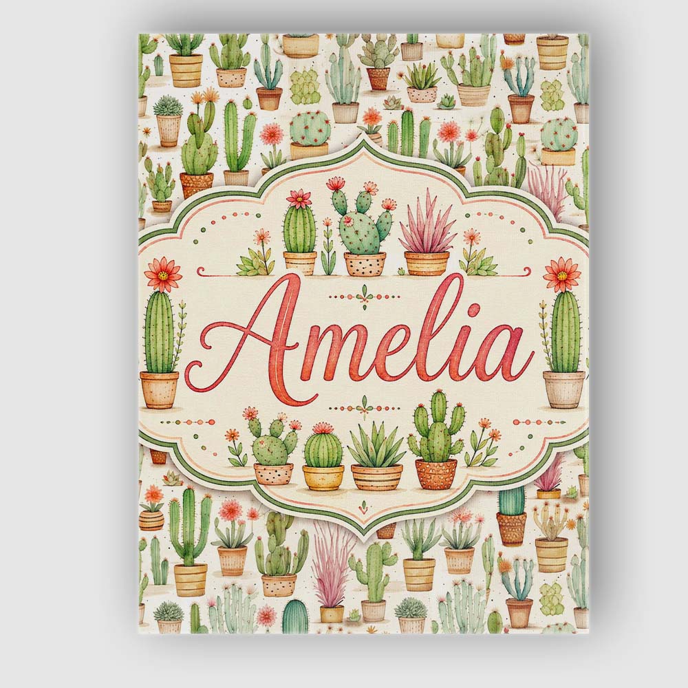 Personalised Name Hand Drawn Potted Succulents Cactus Garden Bespoke  Custom Made Canvas Wall Art Print Decor Picture Ready to Hang