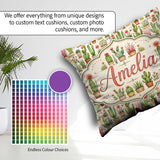 Custom Name Hand Drawn Potted Succulents Cactus Seamless Pattern Square Filled Cushion Throw Pillow Sofa Bed Home Decor Zip Washable UK Made