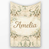 Antique Beige Floral Damask Seamless Pattern Vintage Classic Lovely  Personalised Custom Name Super Soft Fleece Blanket Bed Sofa Throw
