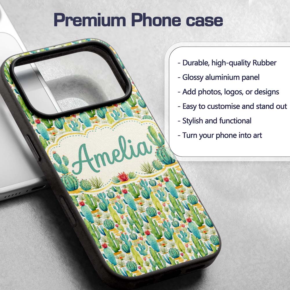 Colorful Desert Cactus Garden Printed Design Custom Name Protective Phone Case Mobile Cover Durable Everyday Smartphone Shock Resistant
