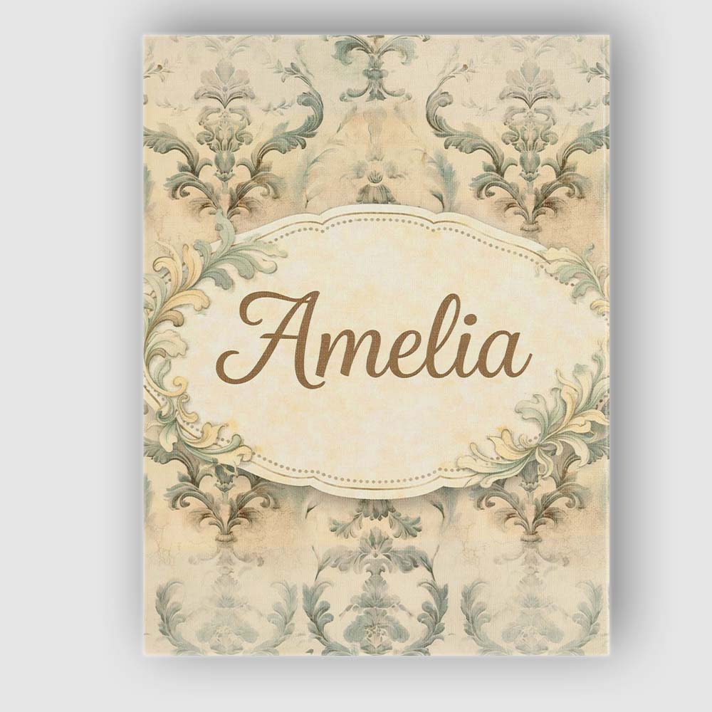 Personalised Name Antique Beige Floral Damask Seamless Pattern Custom Modern Room Accent Canvas Wall Art Print Decor Picture Ready to Hang