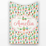 Potted Cactus Succulent Collection Pastel Botanical Seamless Pattern  Personalised Custom Name Super Soft Fleece Blanket Bed Sofa Throw