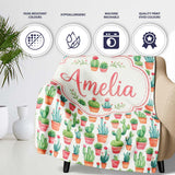 Potted Cactus Succulent Collection Pastel Botanical Seamless Pattern  Personalised Custom Name Super Soft Fleece Blanket Bed Sofa Throw