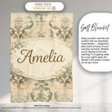 Antique Beige Floral Damask Seamless Pattern Vintage Classic Lovely  Personalised Custom Name Super Soft Fleece Blanket Bed Sofa Throw