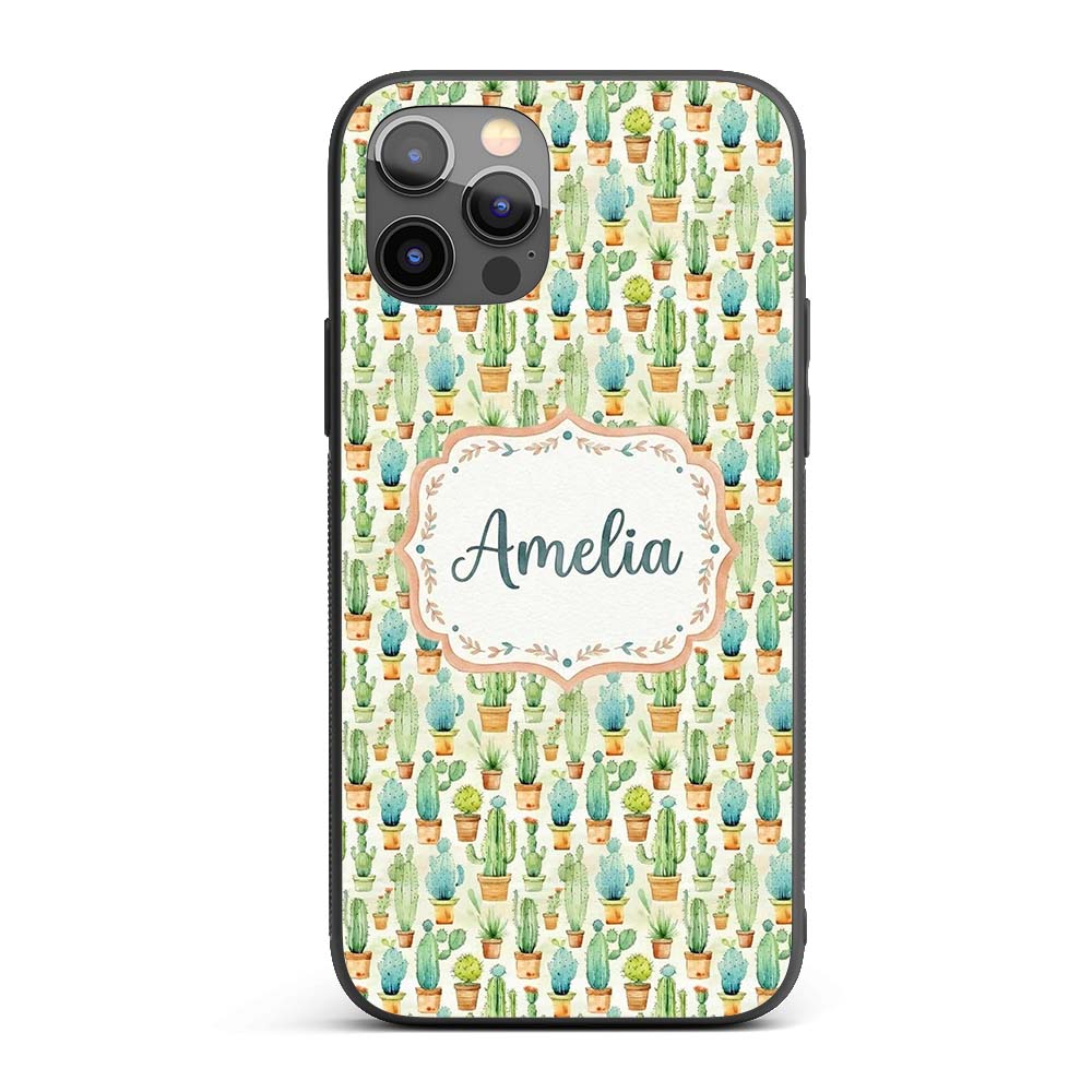 Soft Watercolor Potted Cactus Succulent Garden Custom Name Protective Phone Case Mobile Cover Durable Everyday Smartphone Shock Resistant