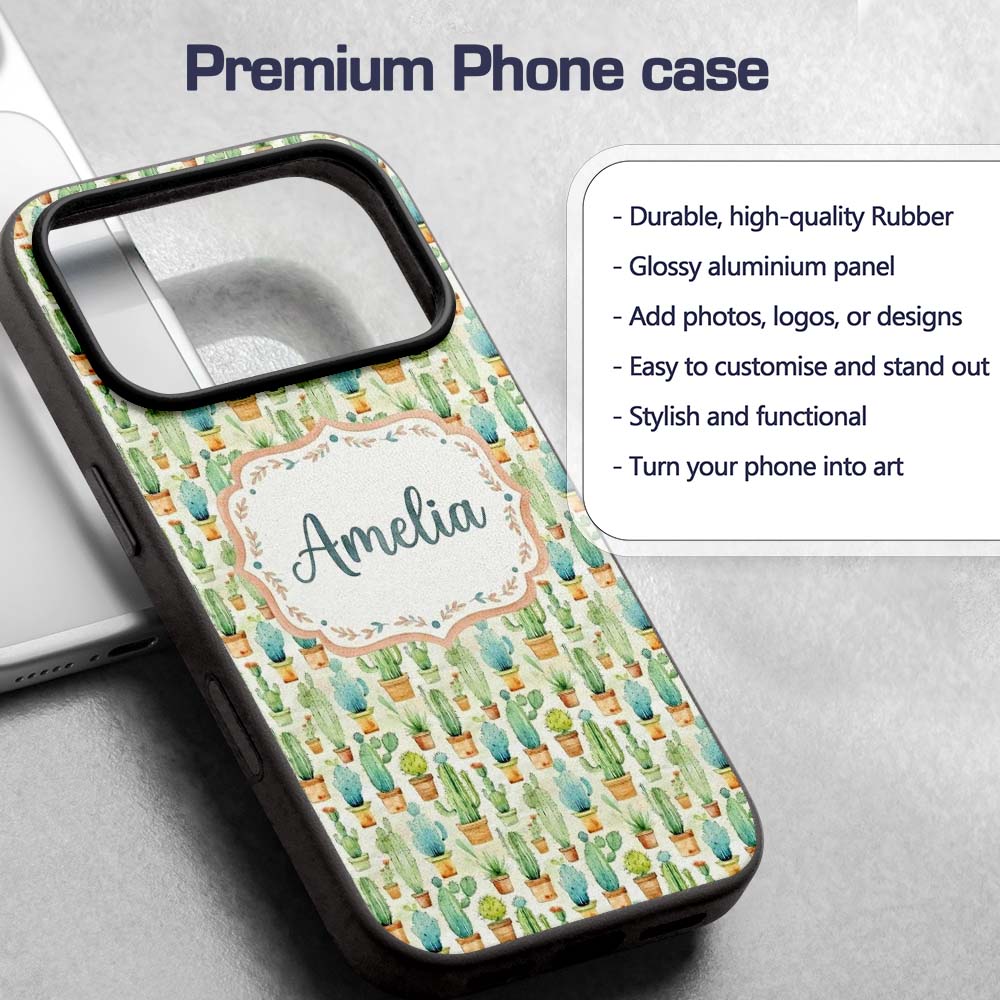 Soft Watercolor Potted Cactus Succulent Garden Custom Name Protective Phone Case Mobile Cover Durable Everyday Smartphone Shock Resistant