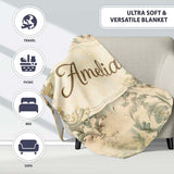 Antique Beige Floral Damask Seamless Pattern Vintage Classic Lovely  Personalised Custom Name Super Soft Fleece Blanket Bed Sofa Throw