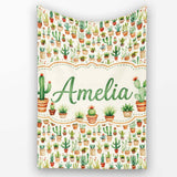 Rustic Desert Potted Cactus Succulent Collection Seamless Pattern  Personalised Custom Name Super Soft Fleece Blanket Bed Sofa Throw