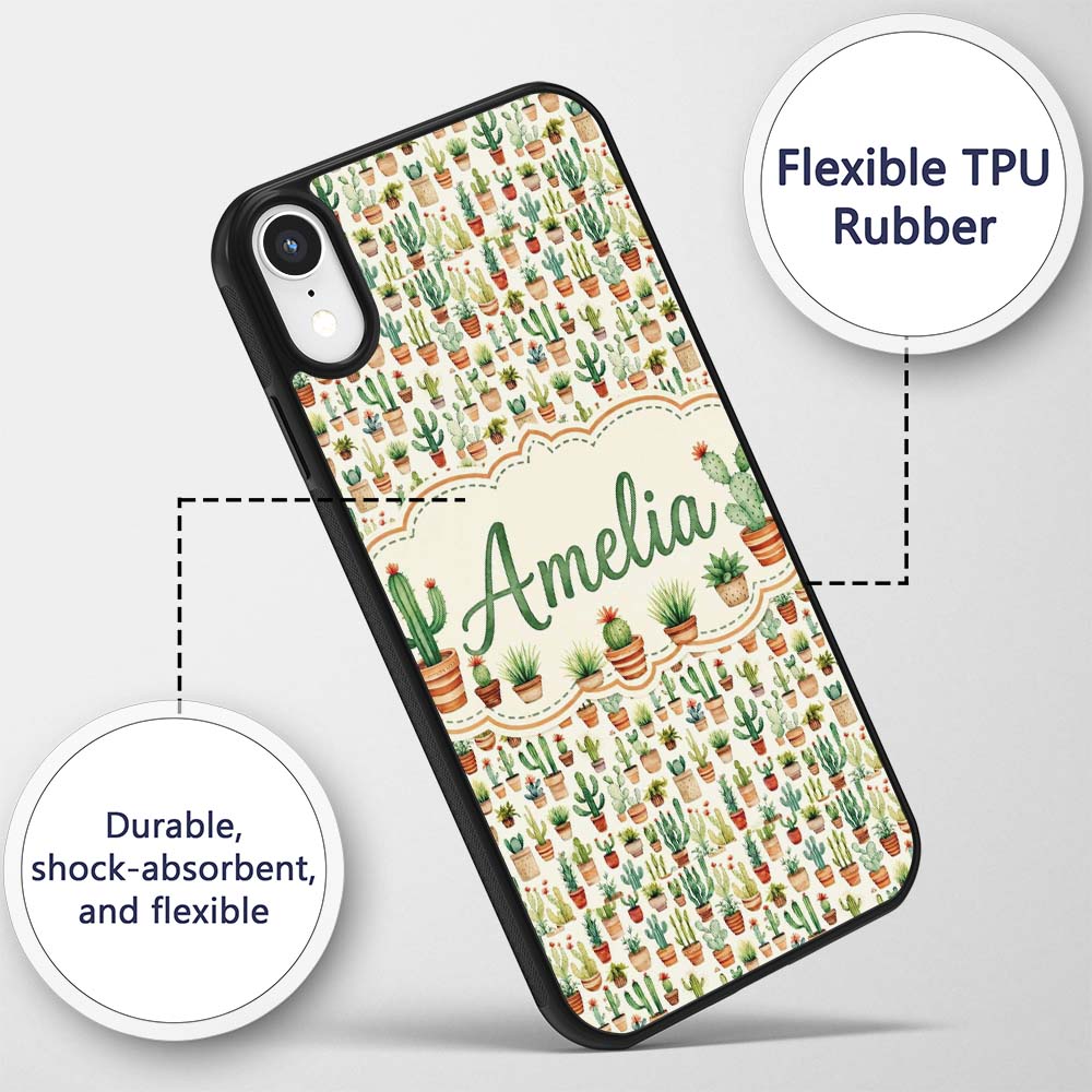 Rustic Desert Potted Cactus Succulent Collection Custom Name Protective Phone Case Mobile Cover Durable Everyday Smartphone Shock Resistant